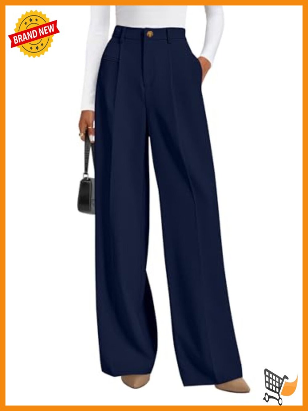 Women's Wide Leg High Waisted Dress Pants Zip Button Tummy Control Work Slacks